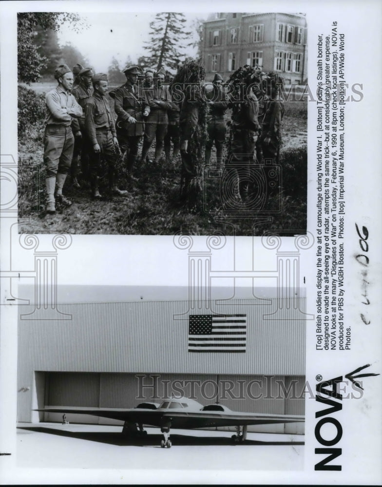 1990 Press Photo British Soldiers during WWI and Todays Stealth bomber- Historic Images