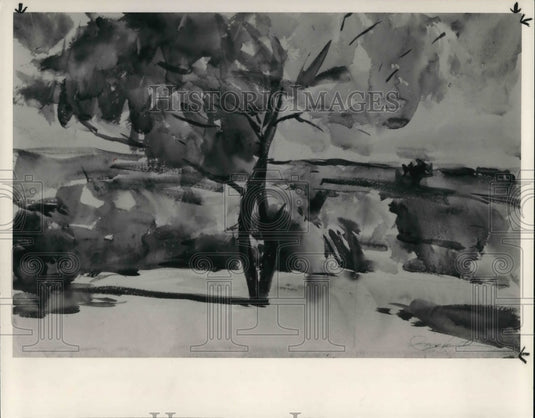 1985 Press Photo Two Mesquite tress by Charles W. Hawthorne Estate- Historic Images