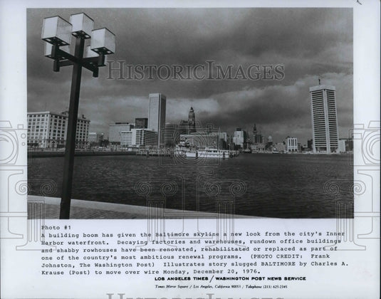 1976 Press Photo Inner Harbor Skyline Baltimore, Maryland - Historic Images