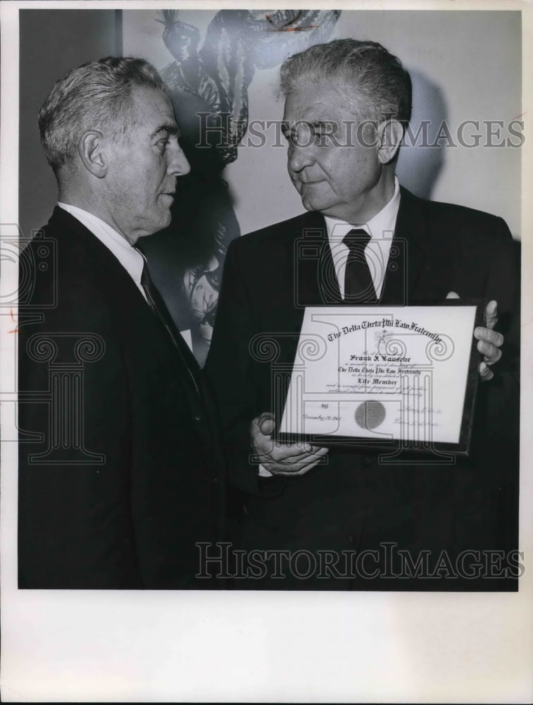 1965 Press Photo Edward F. Meyers, Frank J. Lausche, Theta Delta Phi Fraternity- Historic Images