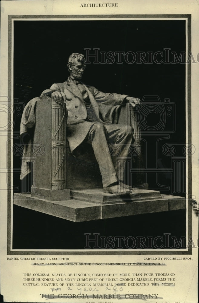 1923 Press Photo The Daniel C. French Lincoln in the Washington Memorial- Historic Images