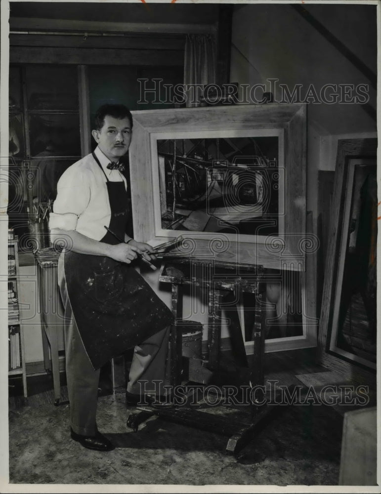 1951 Press Photo Artist Peter Paul Dubaniewicz working on his latest masterpiece- Historic Images