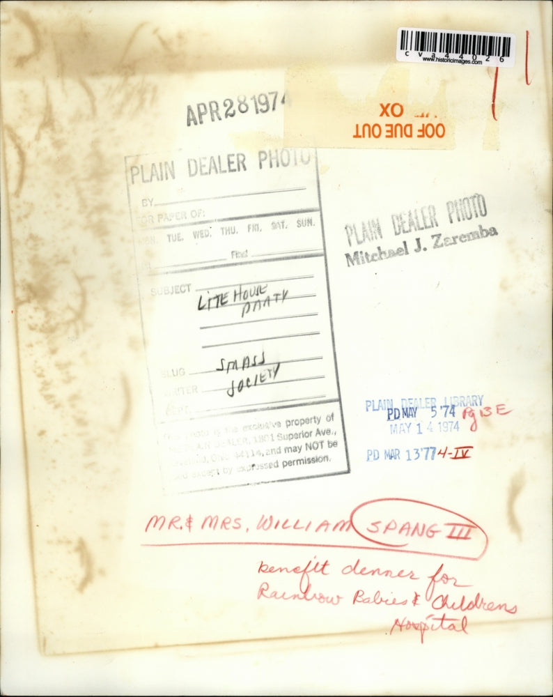 1974 Press Photo Mr & Mrs William Spang III, benefit dinner for Rainbow Babies