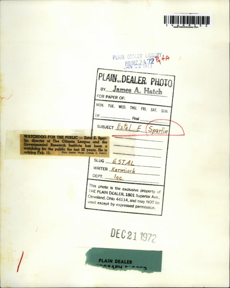1972 Press Photo Estal E Sparlin - cva44152