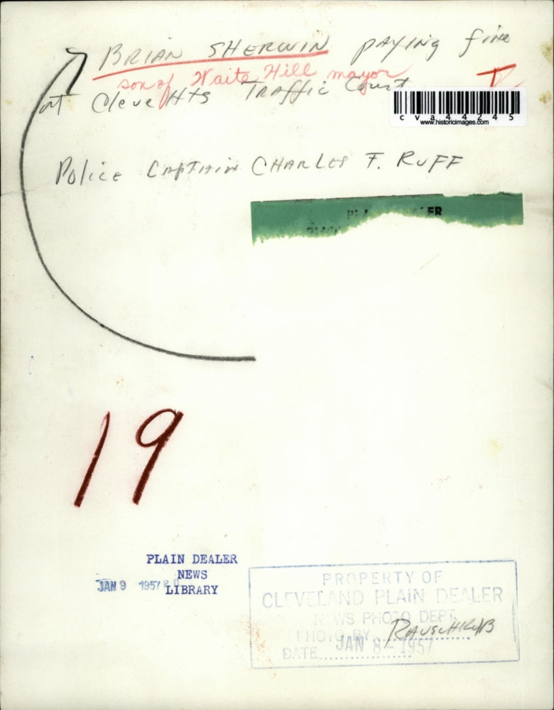 1957 Press Photo Brian Sherwin playing fine at Cleveland Hts. Traffic Court