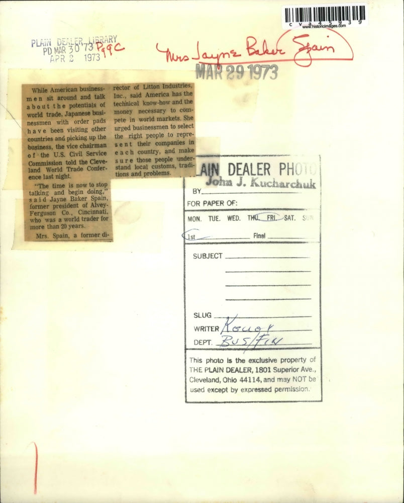 1973 Press Photo Litton Industries Inc. former director, Mrs. Jayne Spain