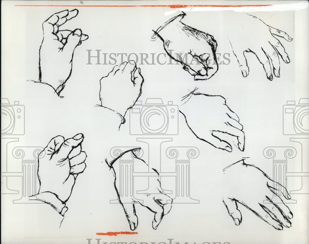 1968 Press Photo Pablo Picasso studies of his hands - cva48595- Historic Images