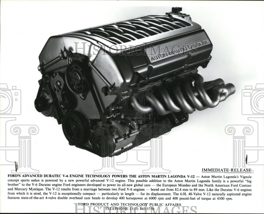 1994 Press Photo V-12 Engine Technology powers the aston Martin Lagonda V-12- Historic Images