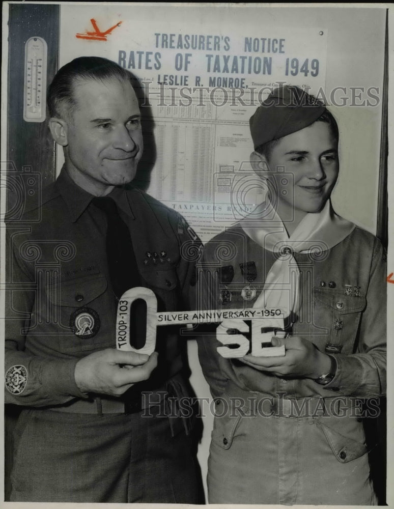 1950 Press Photo Frank Snell, scoutmaster Euclid Troop Boy Scouts &amp; Albert Hehr- Historic Images