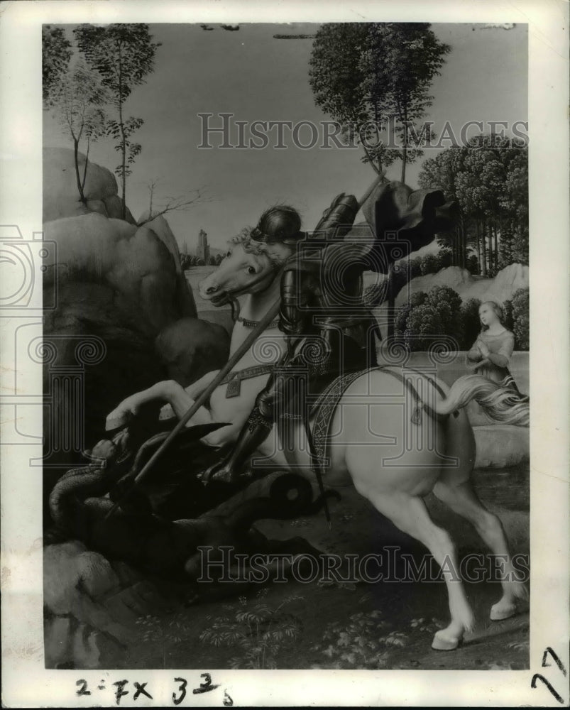 1941 Press Photo Rafael St.George And the Dragon painting at Natl.Gallery of Art- Historic Images