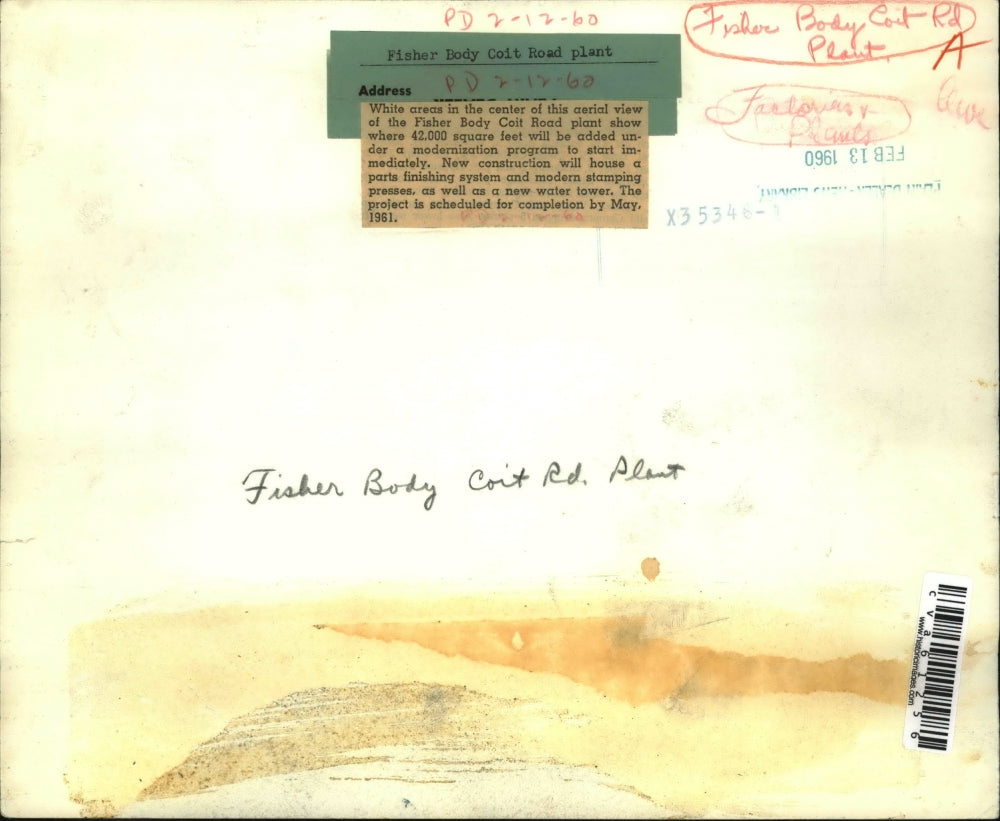 1960 Press Photo The aerial view of the Fisher Body Coit Road plant