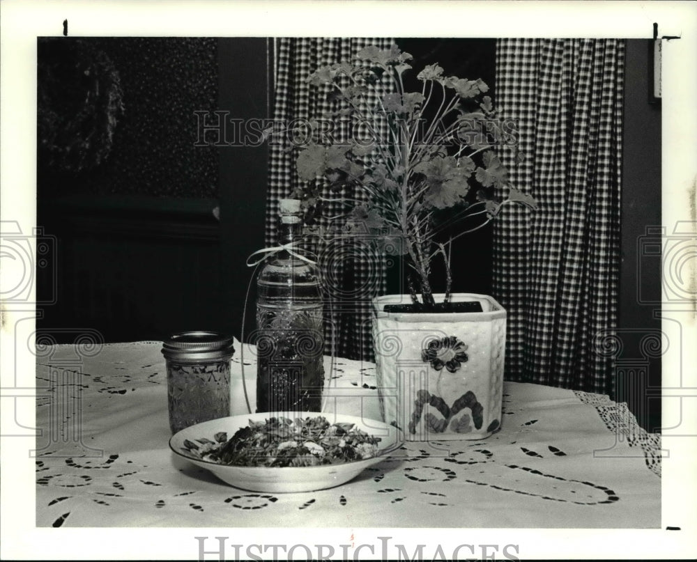 1990 Press Photo Rose Geranium Jelly, Rose Geranium Vinger, old spice plant- Historic Images