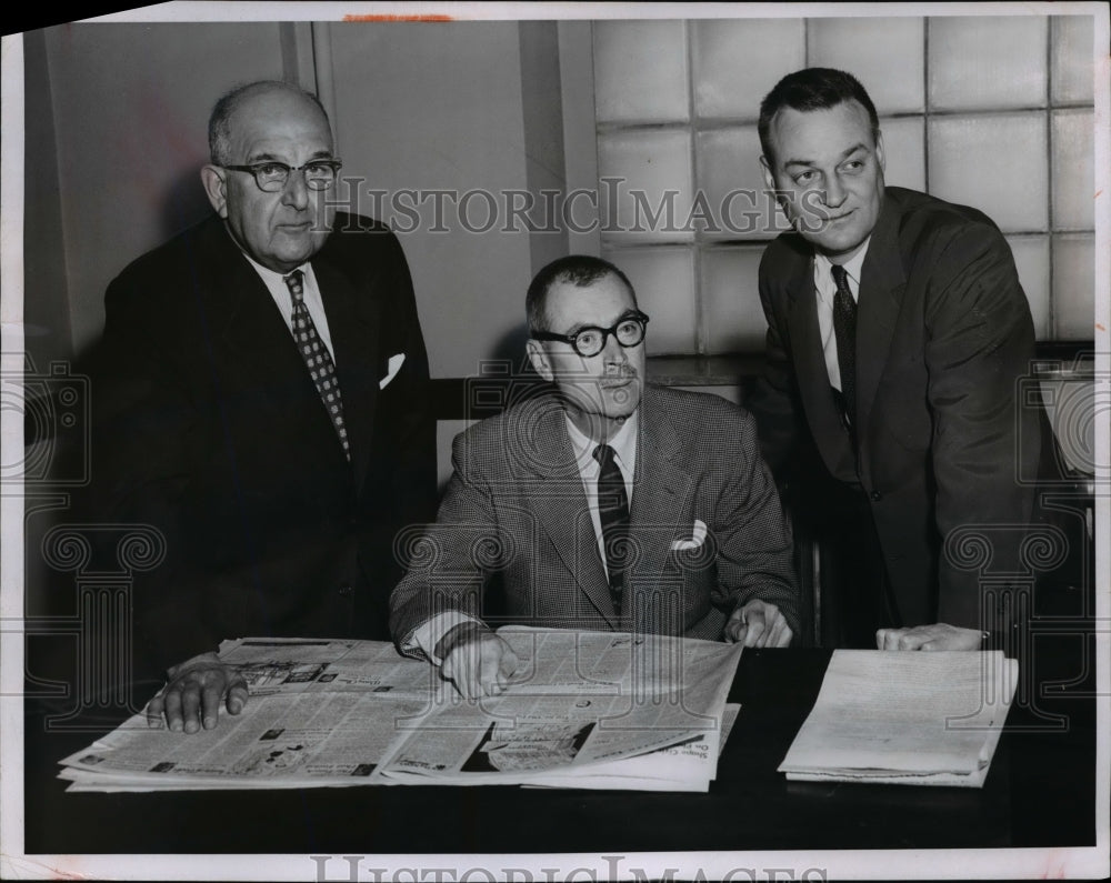 1956 Press Photo Editorial writers : Lawrence Levenberg, Jack Kennon, Paul Myhre- Historic Images