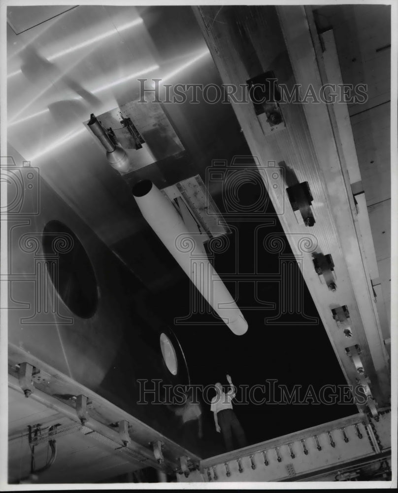 1956 Press Photo Ranjet is test position at Lewis Unitary Plant Wind Tunnel.- Historic Images