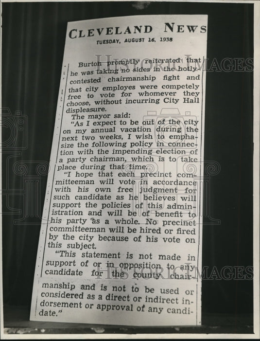 1938 Press Photo The quote from the Cleveland News - Historic Images