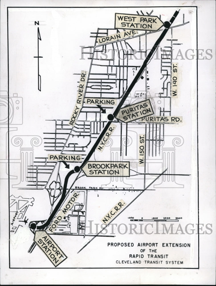 1960 Press Photo Route of airport rapid transit extension proposed by CTS- Historic Images