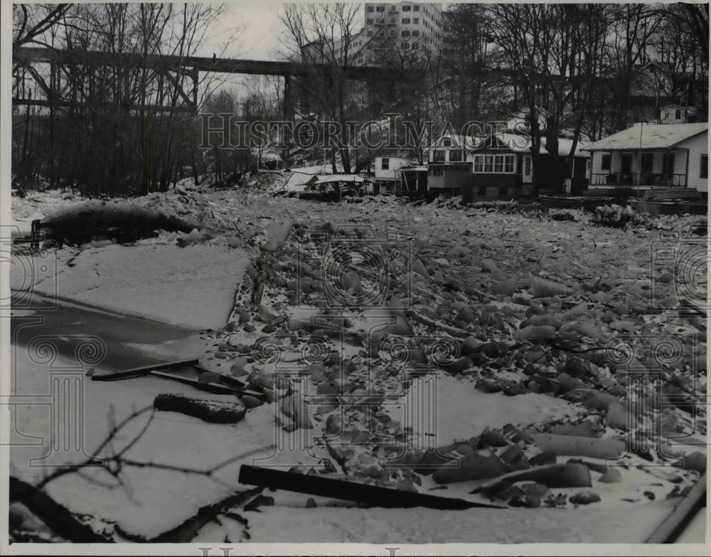 1951 Press Photo Ice jam in Rocky River- Historic Images