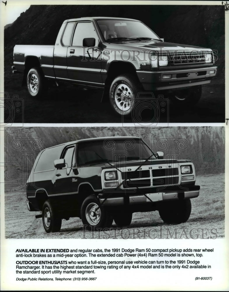 1991 Press Photo The Dodge Ram 50 compact pickup and the Dodge Ramcharger- Historic Images