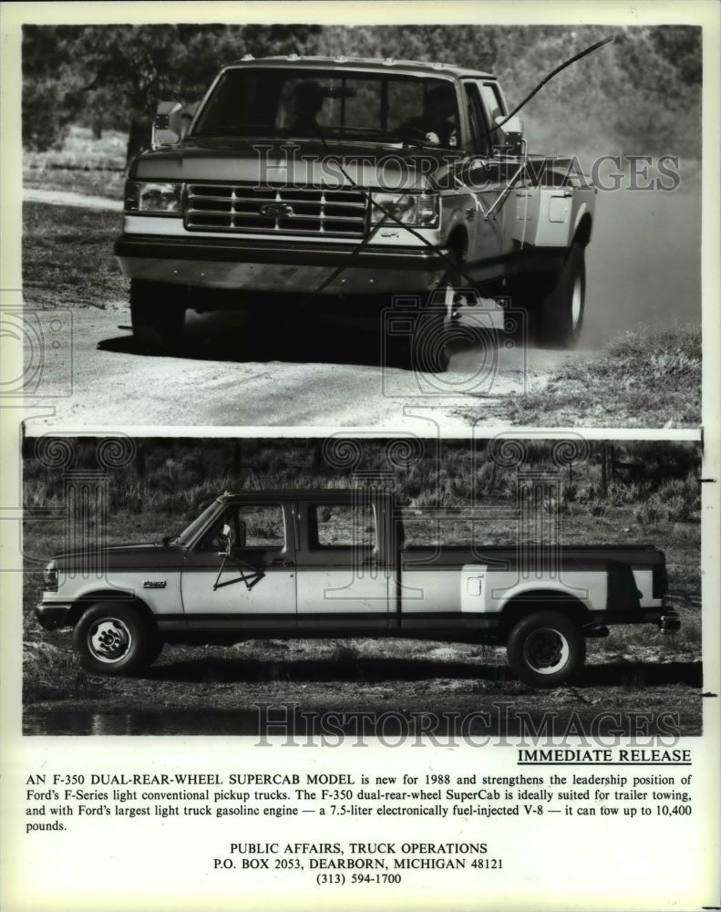 1987 Press Photo Ford 350 Dual Rear Wheel Supercab Model &amp; conventional truck- Historic Images