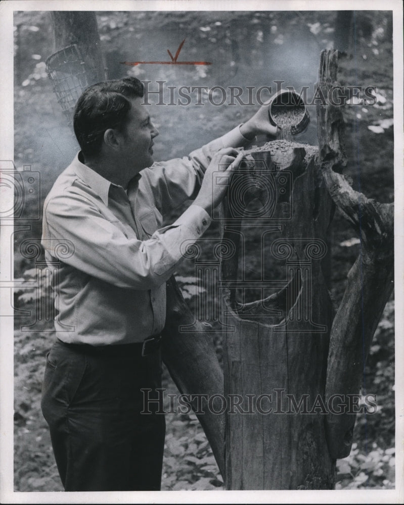 1969 Press Photo Nate Finck while Bird feeding in North Chagrin Reservation - Historic Images