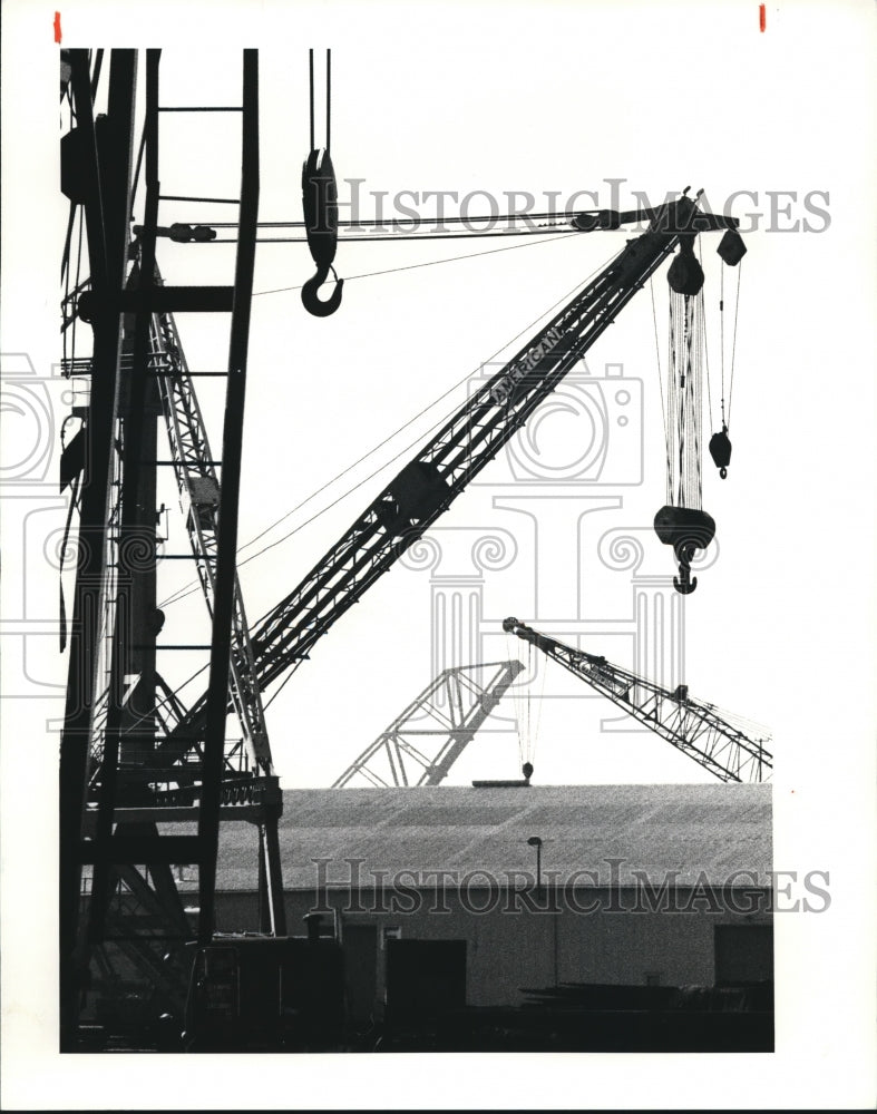 1981 Press Photo Cleveland Port looking west showing quiet cranes- Historic Images