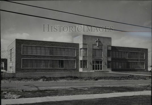 1954 Press Photo St. Monica's Church School Building- Historic Images