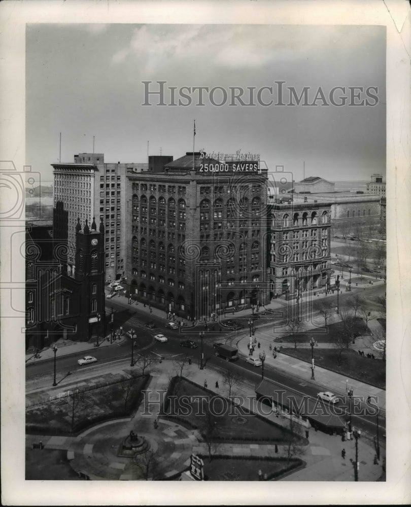 1956 Press Photo Society for savings building and Cleveland College, Public- Historic Images