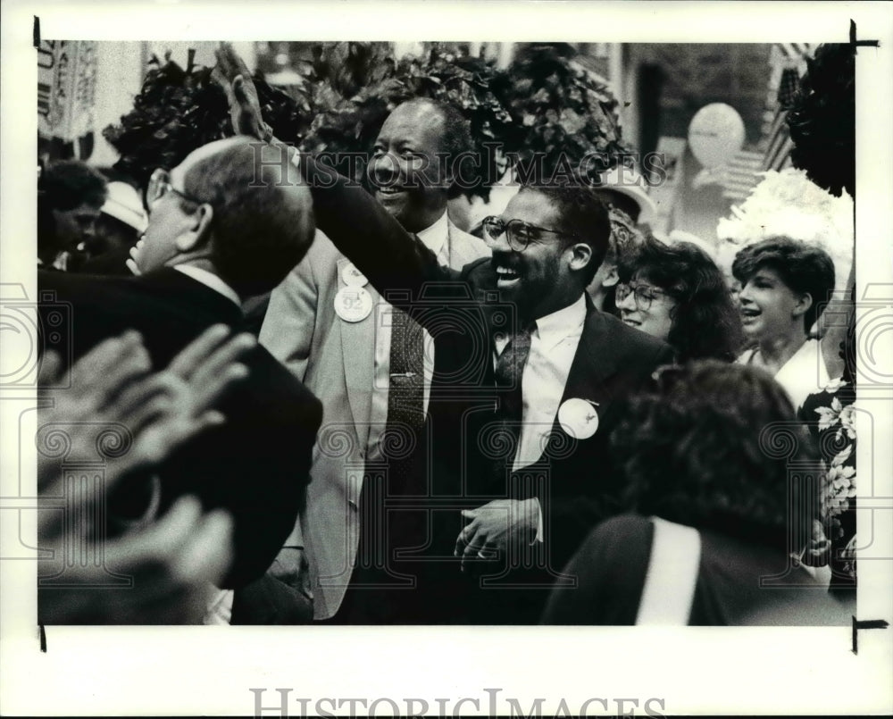 1990 Press Photo Mayor Mike White at the IX Center during Democrat Rally- Historic Images