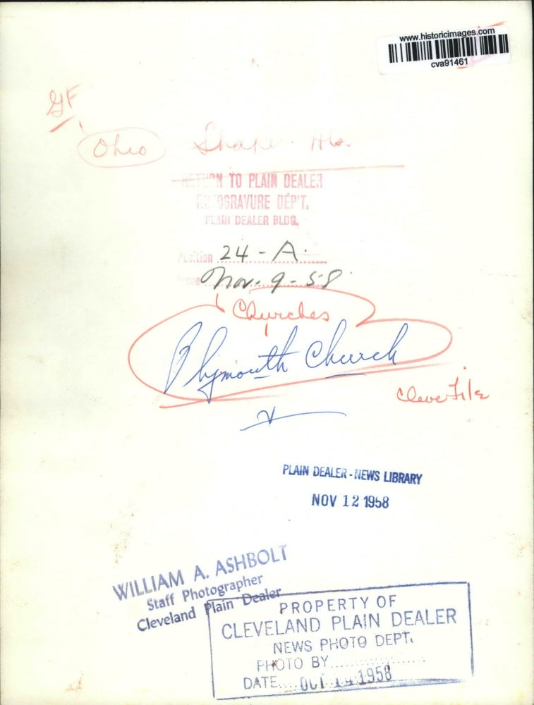 1958 Press Photo Plymouth Church - cva91461