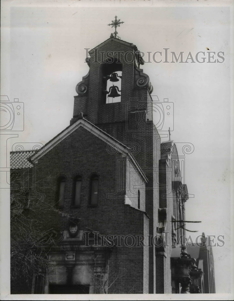 1956 Press Photo Tower of St Andrew Church, E.51st St &amp; Superior Ave - Historic Images