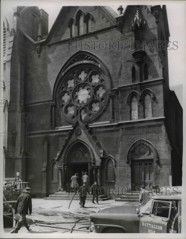 1956 Press Photo St Anthony &amp; St Bridget Church, 2508 E. 22St, scene of fire- Historic Images