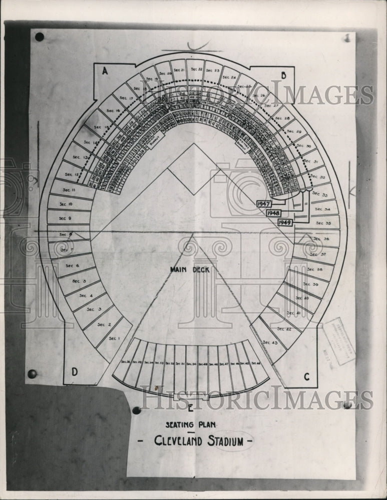 1949 Press Photo Seating plan at the Cleveland Stadium- Historic Images