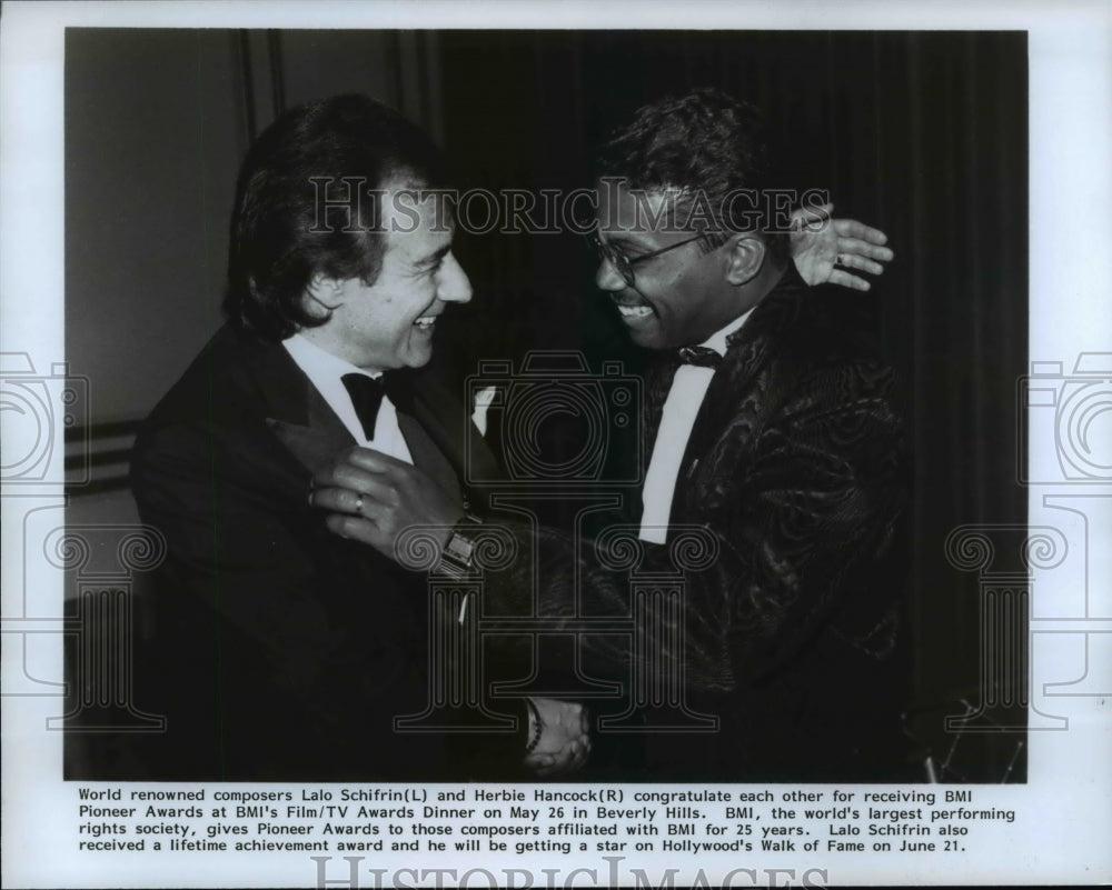 1988 Press Photo World renowned composers, Lalo Schifrina and Herbie Hancock- Historic Images