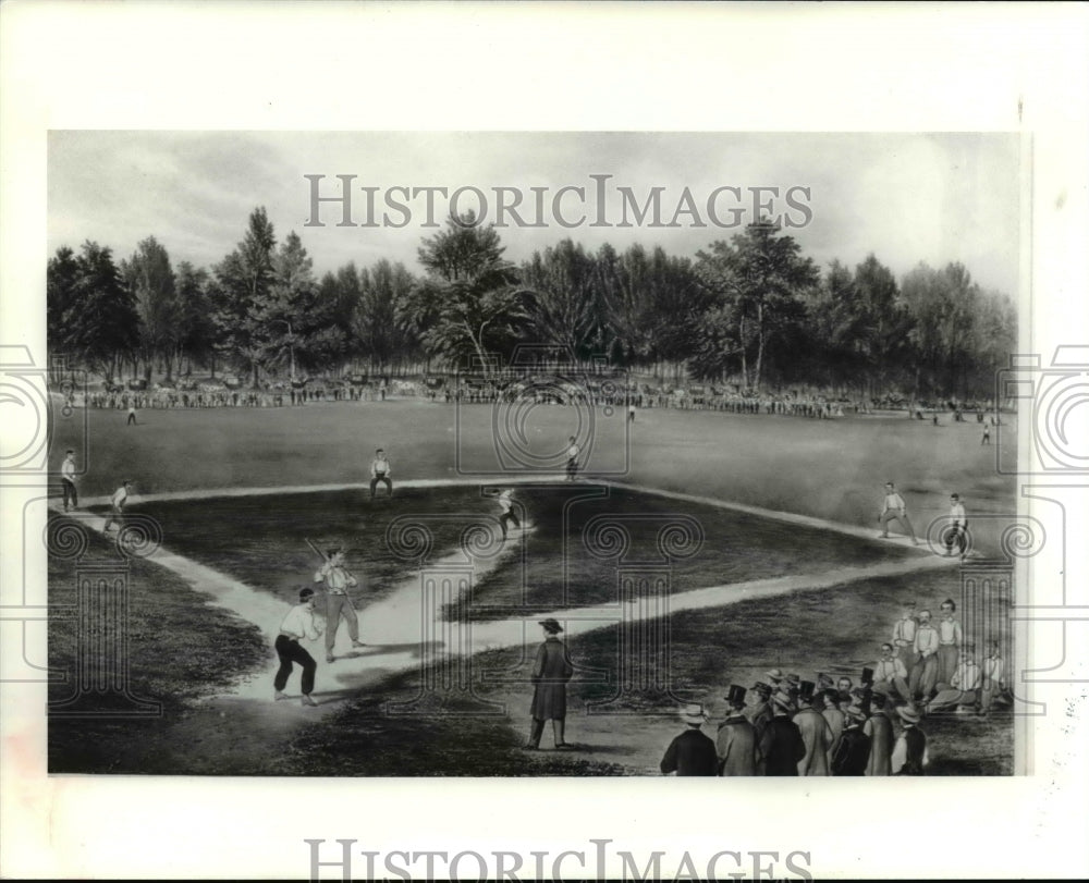 1990 Press Photo A depiction of Clevelanders playing baseball - cvb10835- Historic Images