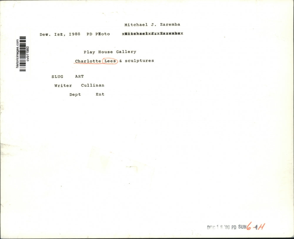 1988 Press Photo Charlotte Lees & her sculptures at Play House Gallery