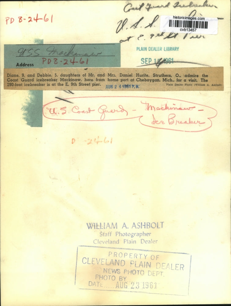 1961 Press Photo US Coast Guard, Mackinaw Ice Breaker - cvb13457