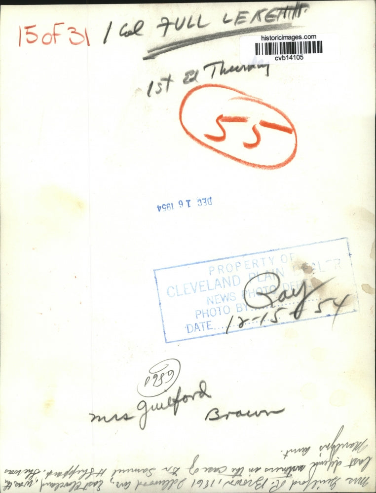 1954 Press Photo Mrs Guilford R Brown, defense witness in Sheppard trial