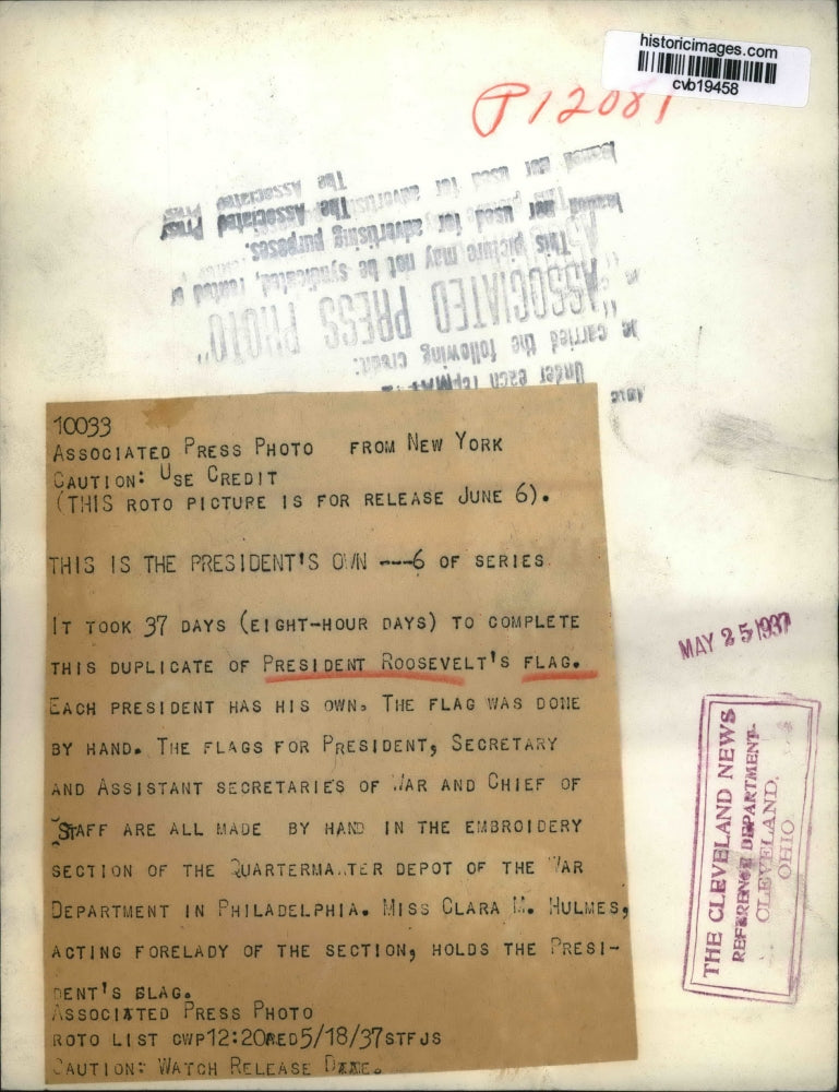 1937 Press Photo This is the President's Own Flag - cvb19458