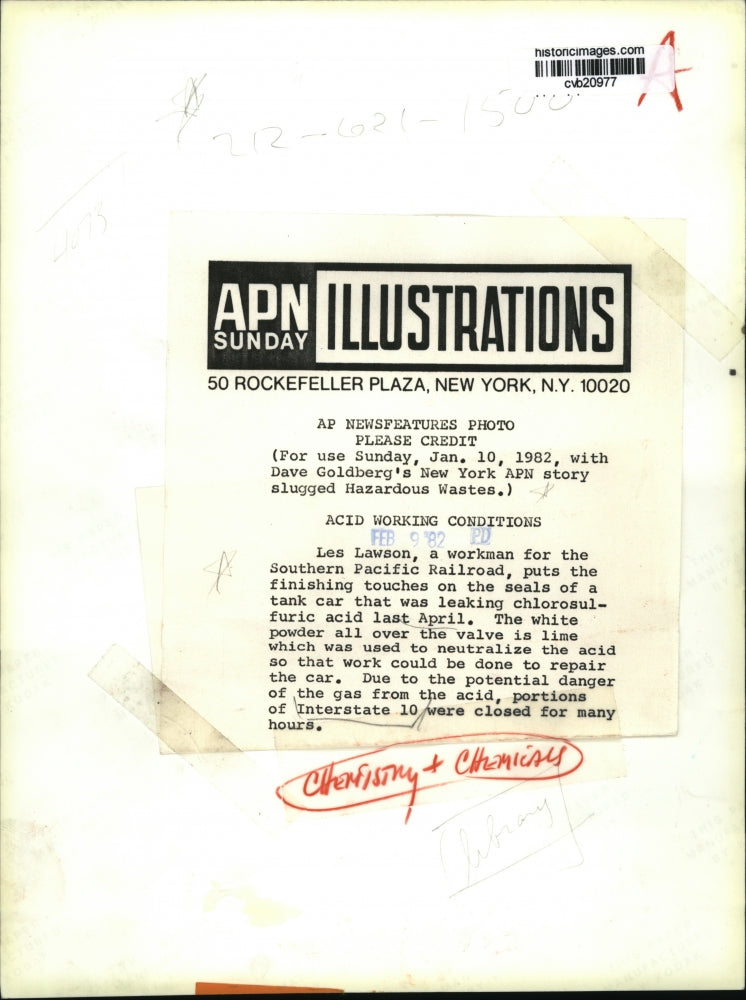 1982 Press Photo Les Lawson-Southern Pacific Railroad-chlorosulfuric acid leak