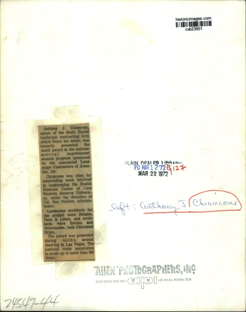 1972 Press Photo Anthony J. Chiancone (left) - cvb23651