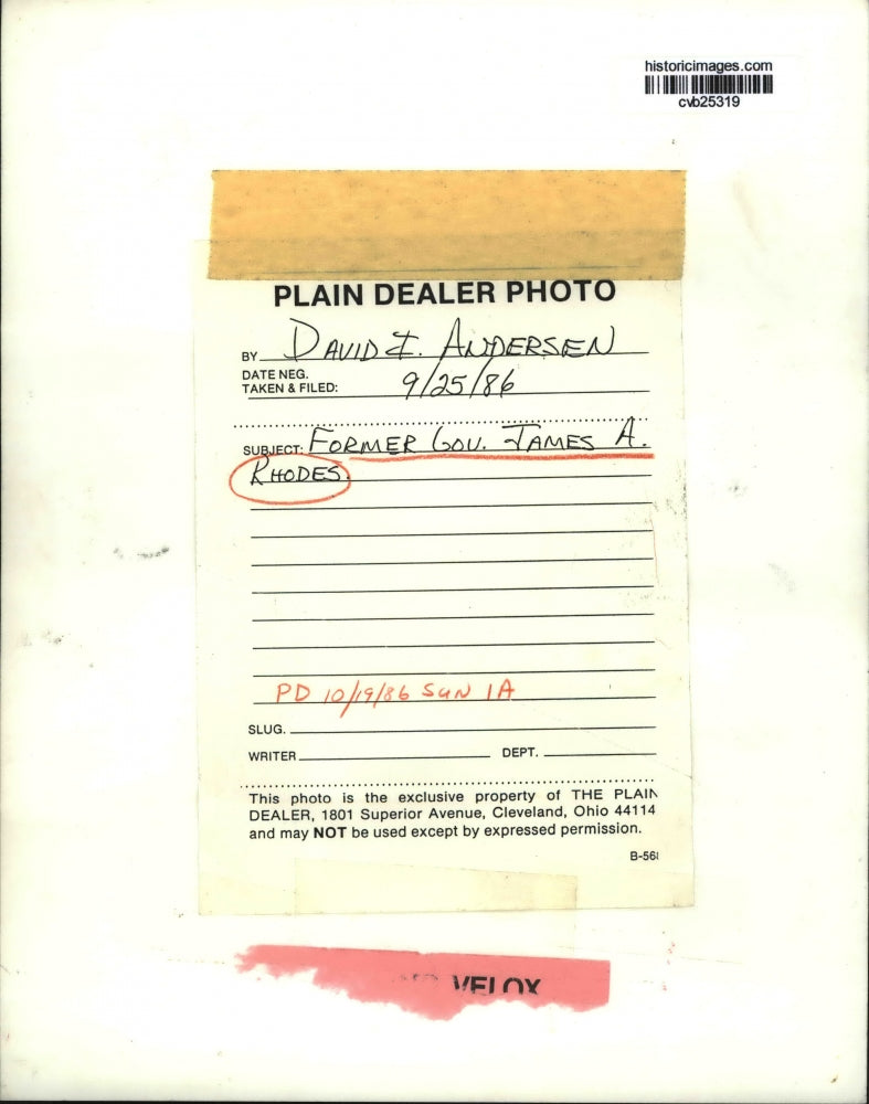 1986 Press Photo Former Governor James A. Rhodes - cvb25319