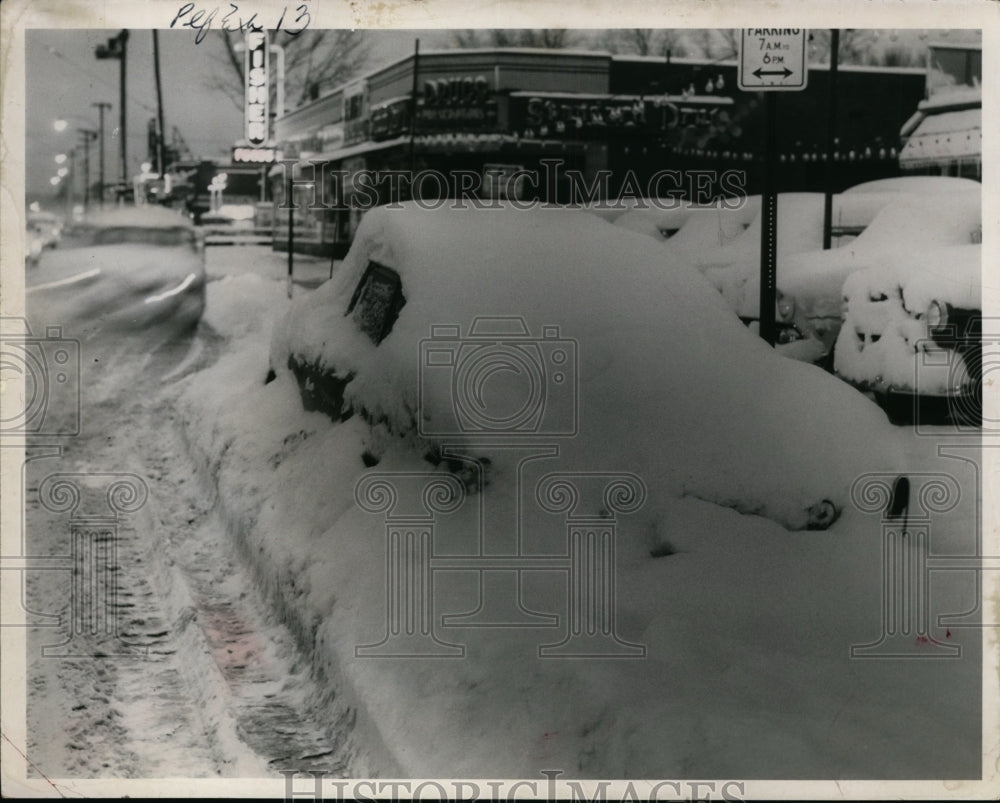 1957 Press Photo Car was snow trapped on E185th, near Canterbury Avenue- Historic Images