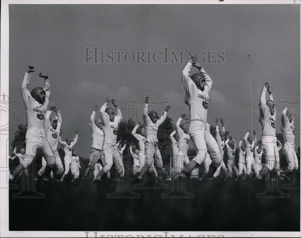 1953 Press Photo Garfield Heights goes through warm up calisthenic - cvb35186- Historic Images