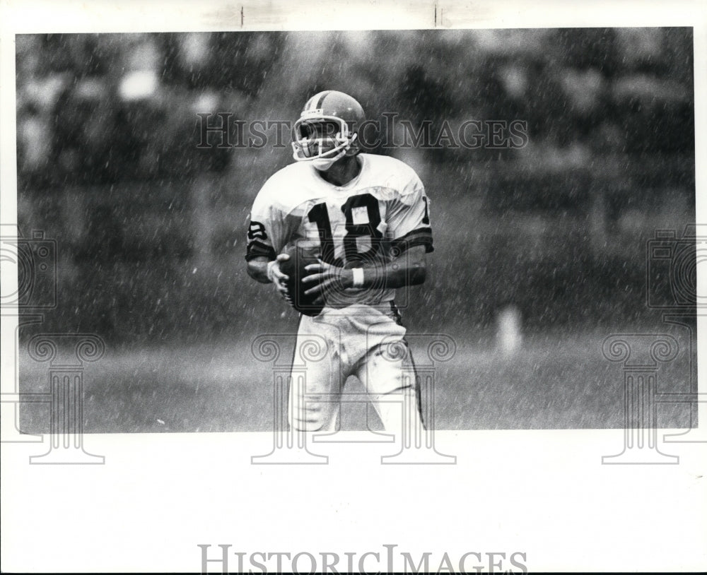 1985 Press Photo Gary Danielson Looks for a Receiver During Downpour - cvb35578- Historic Images