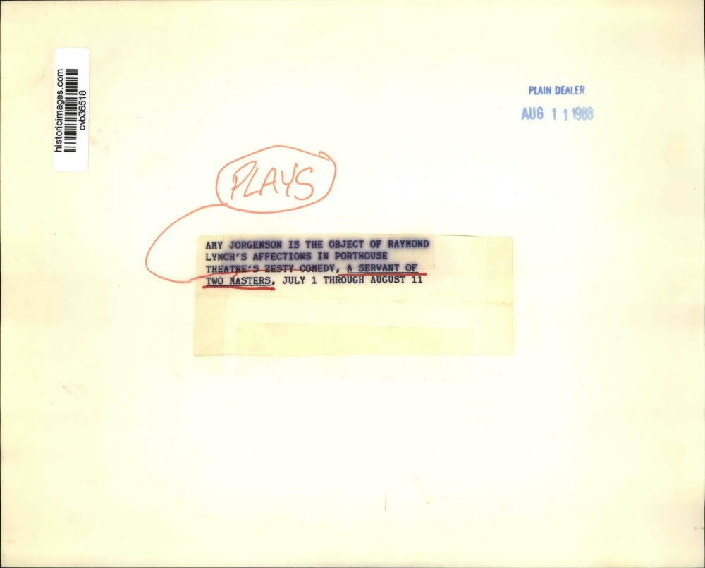 1988 Press Photo Amy Jorgenson and Raymond Lynch In A Servant Of Two Masters