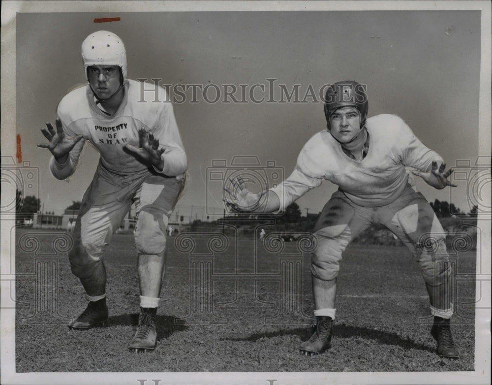 1951 Press Photo Jim Stoker and Bob Kent with Shaw High football in Ohio.- Historic Images