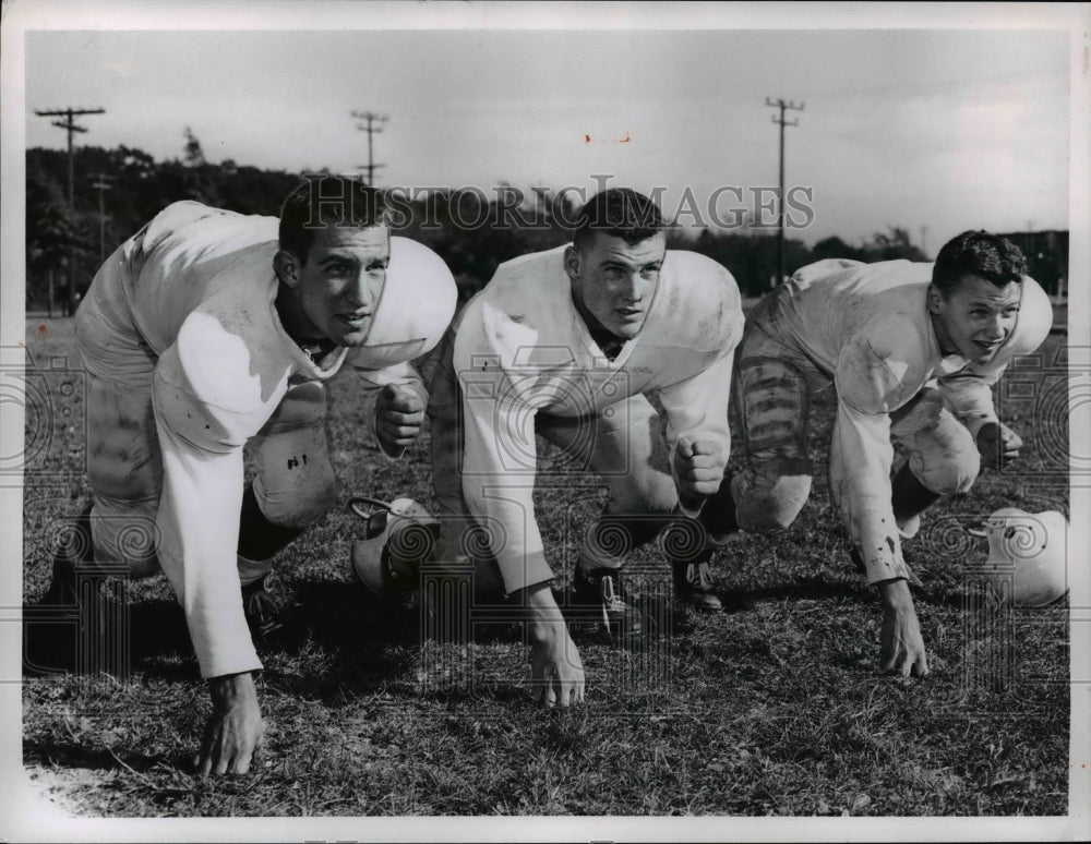 1957 Press Photo Bay Village High football playersUpp, Rekstis, Dicker