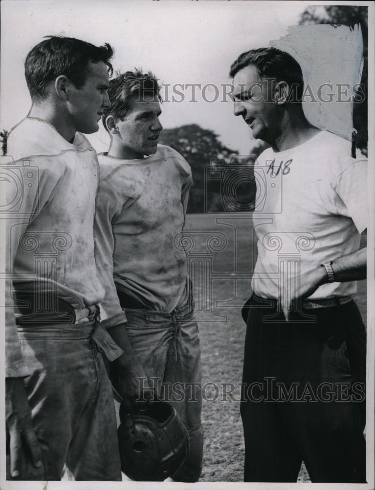 1947 Press Photo East Football, l-r; Paul Kovalchuk, Joe Somich,Gregg Conly- Historic Images