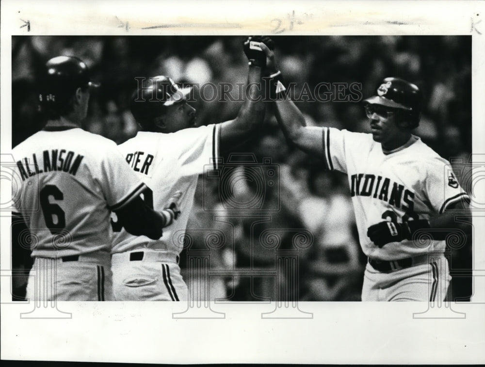 1986 Press Photo Andy Thorton, Joe Carter, and Andy Allison, Baseball- Historic Images