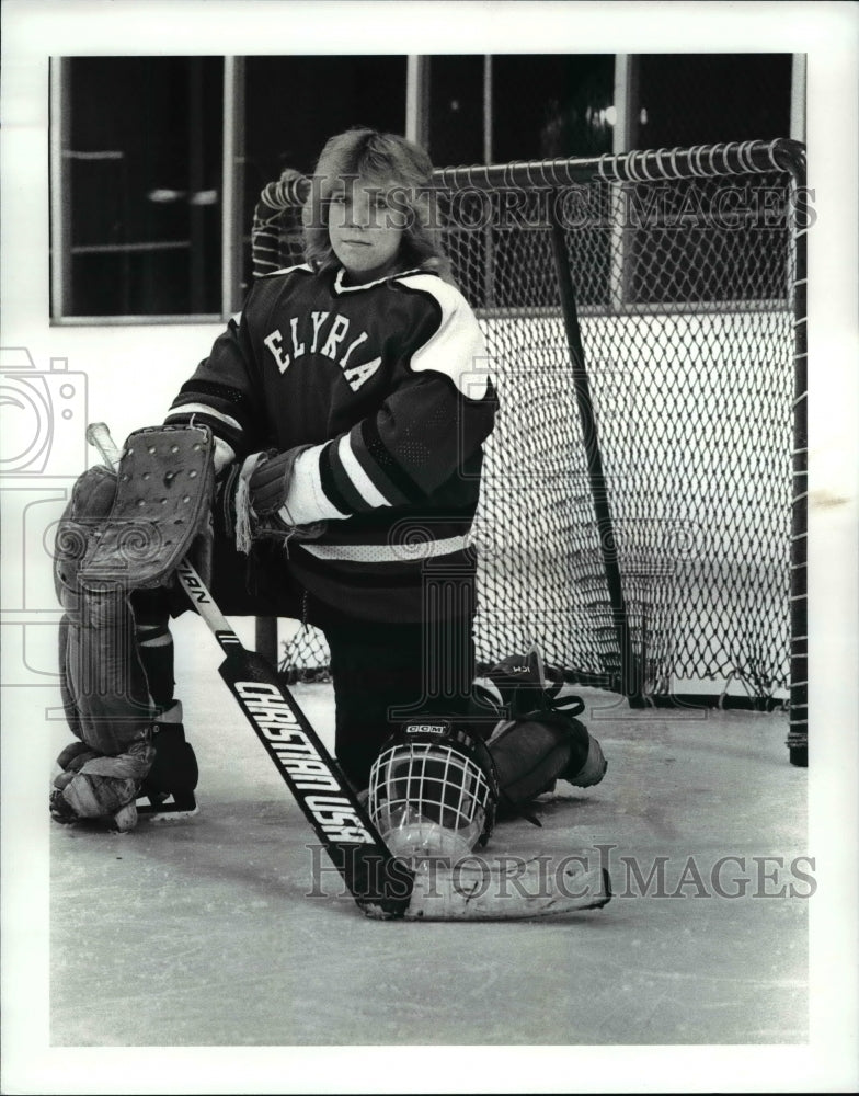 1987 Press Photo Tammy Belaga, Elyria High varsity goalie at the Elyria Hockey- Historic Images
